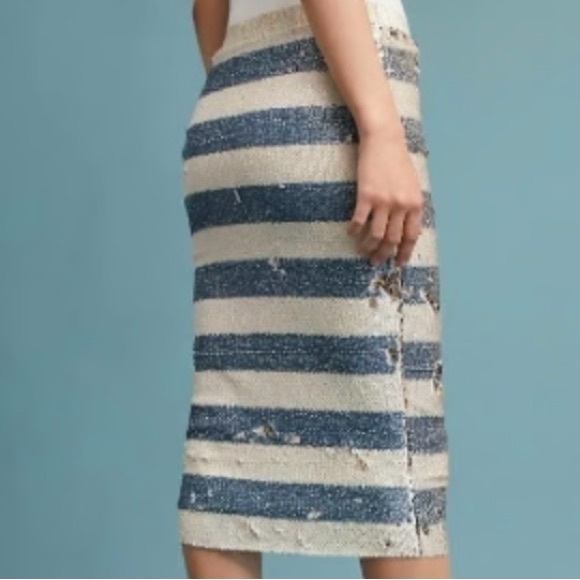Anthropologie Sequin Blue White Stripe w/Gold Essentiel Antwerp pencil skirt S - Picture 2 of 6